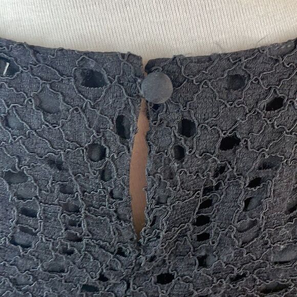 J. Crew Black Cocktail Dress w/Eyelet Designs Sheer Short Sleeves (Size; 00) - Picture 10 of 12